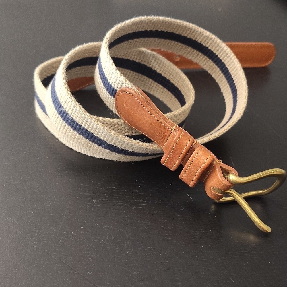 Coach Mens Belt Size 32 Linen and Leather Blue Beige Brown Vintage